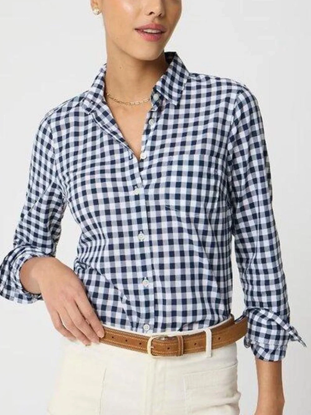 J.Crew NWT Classic Plaid Shirt in Signature Fit Navy White Gingham Womens Size L